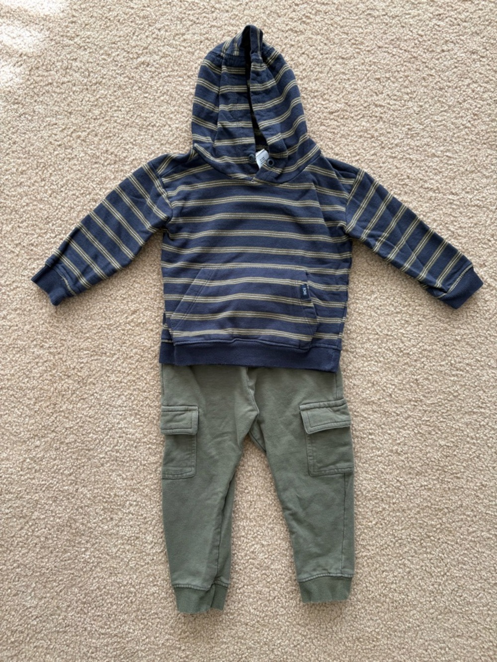 Toddler Navy Stripe Hoodie & Olive Cargo Joggers Matching Set - 24 month